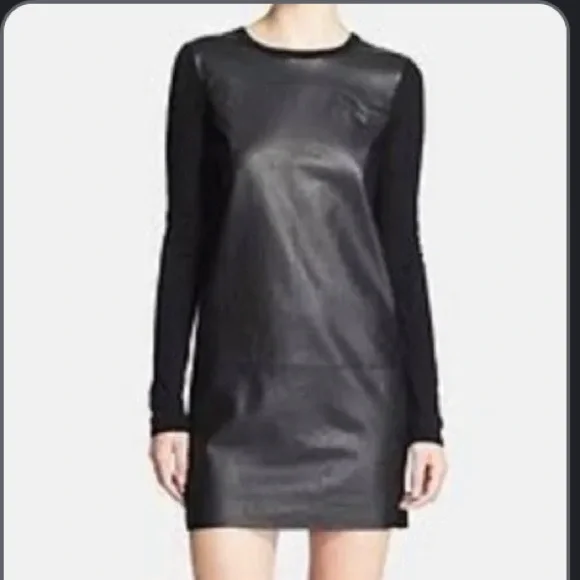 Vince Black Sweater Dress with Leather (S)
